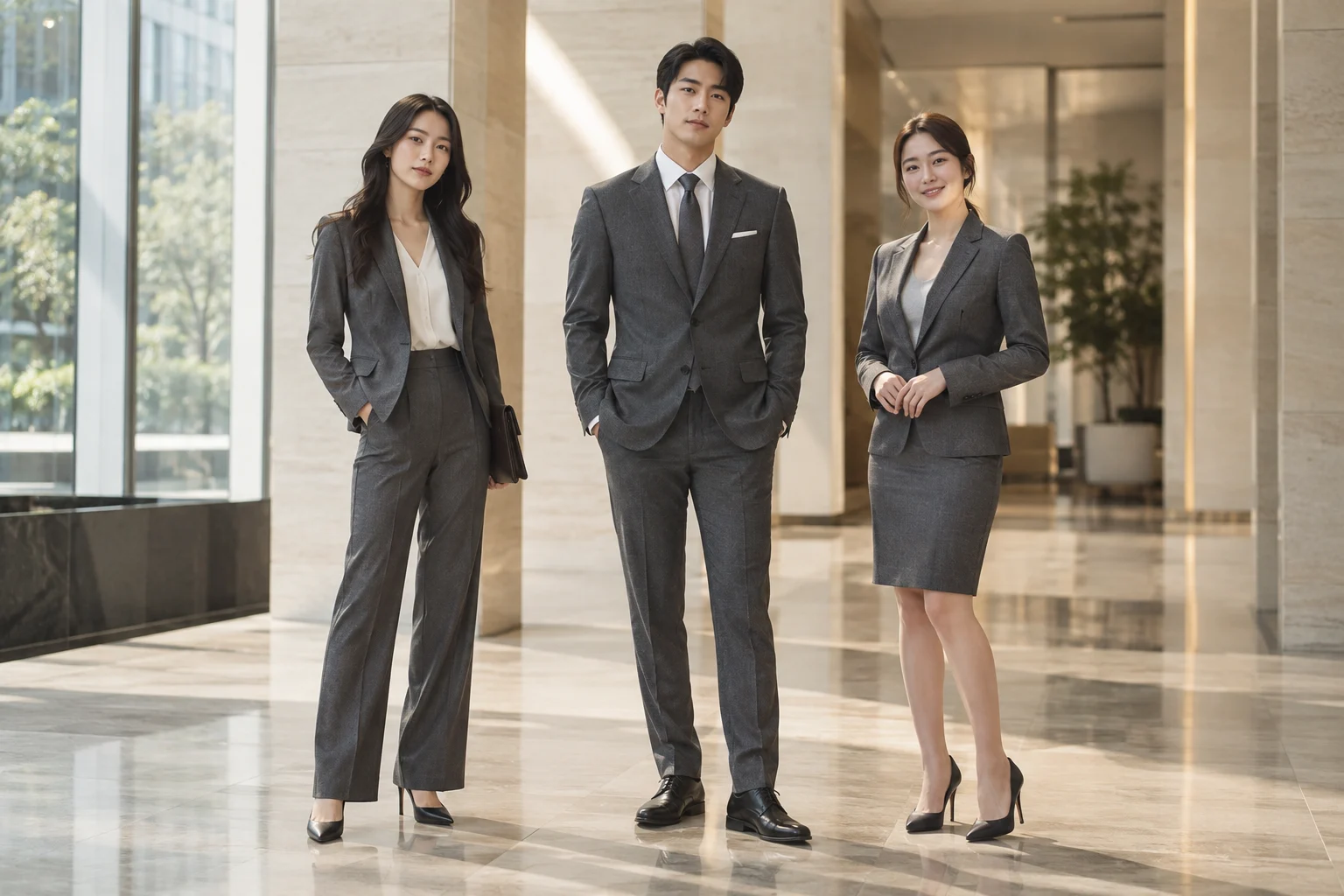 穿搭靈感｜協調炭灰套裝 × 企業團隊形象