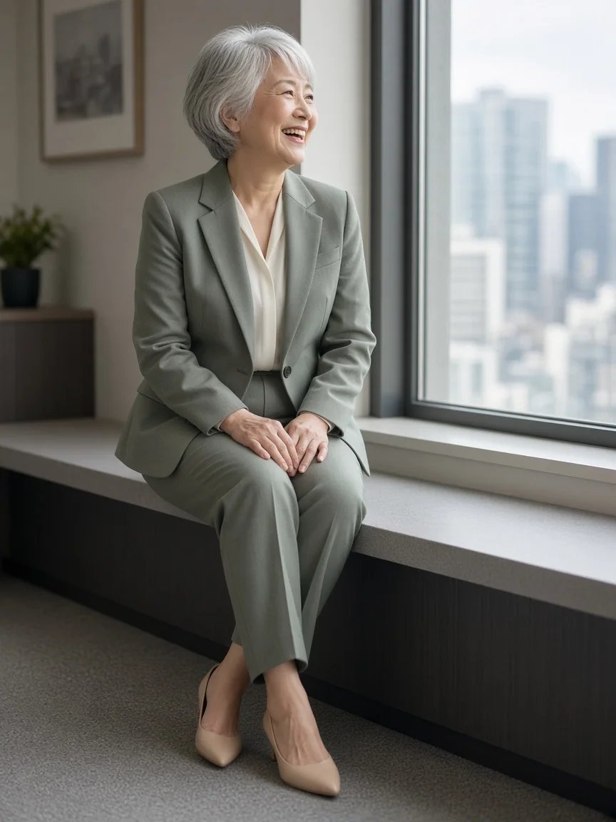 窗邊一顆扣的女士西裝